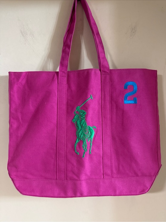 Ralph Lauren Handbags - Ralph Lauren Fuchsia Canvas Tote with Green Polo Motif and Blue '2'NEW